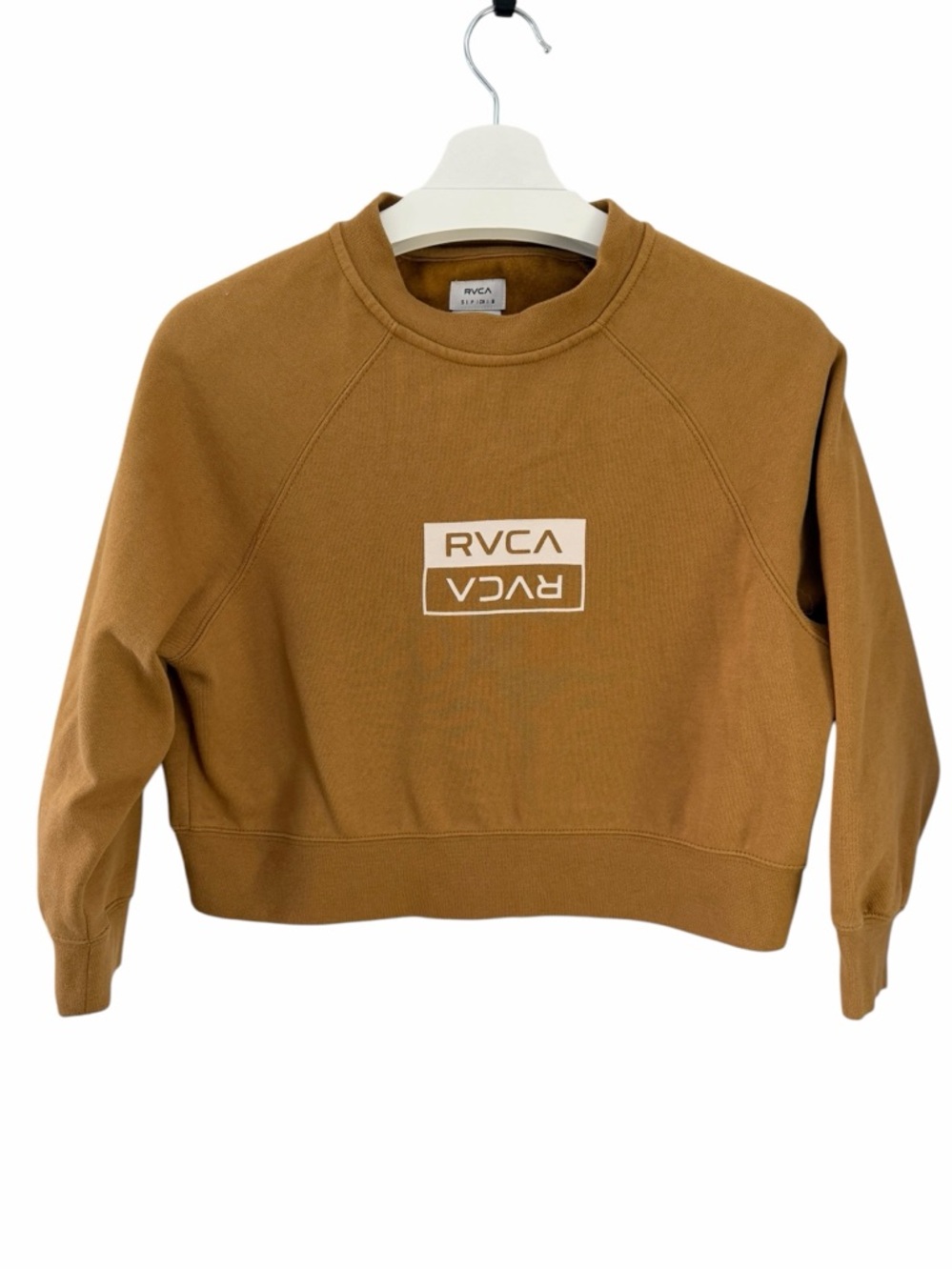 RVCA tan / mustard brown Cropped Sweatshirt Logo Pullover Streetwear casual s